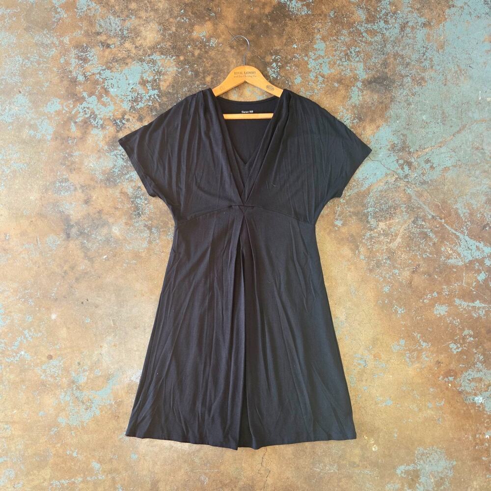 Garnet Hill Black Jersey Knit Short Sleeve Dress Size S Pleat Front Kimono